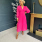 Elle Pleated Midi Dress Fuchsia