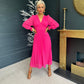 Elle Pleated Midi Dress Fuchsia