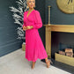 Elle Pleated Midi Dress Fuchsia