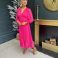 Elle Pleated Midi Dress Fuchsia