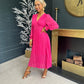 Elle Pleated Midi Dress Fuchsia