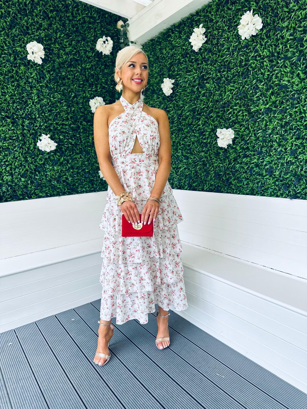 Zeena Frill Detail Midi Dress Off White