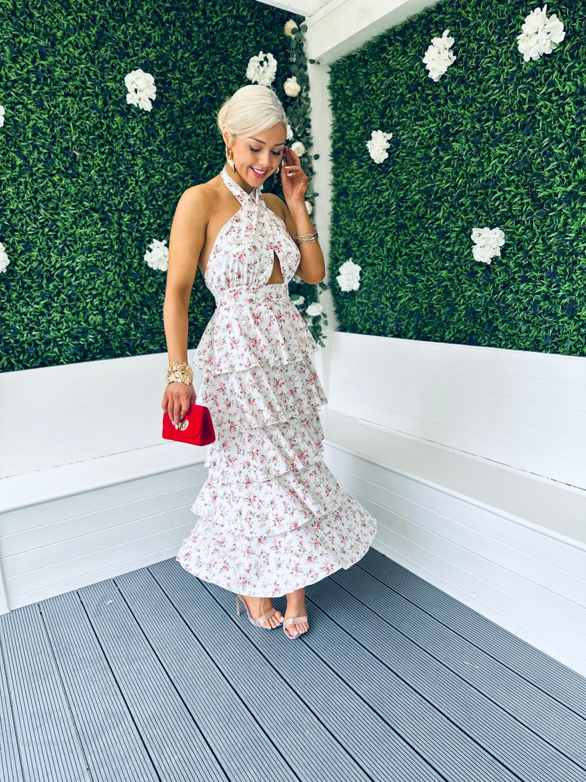 Zeena Frill Detail Midi Dress Off White