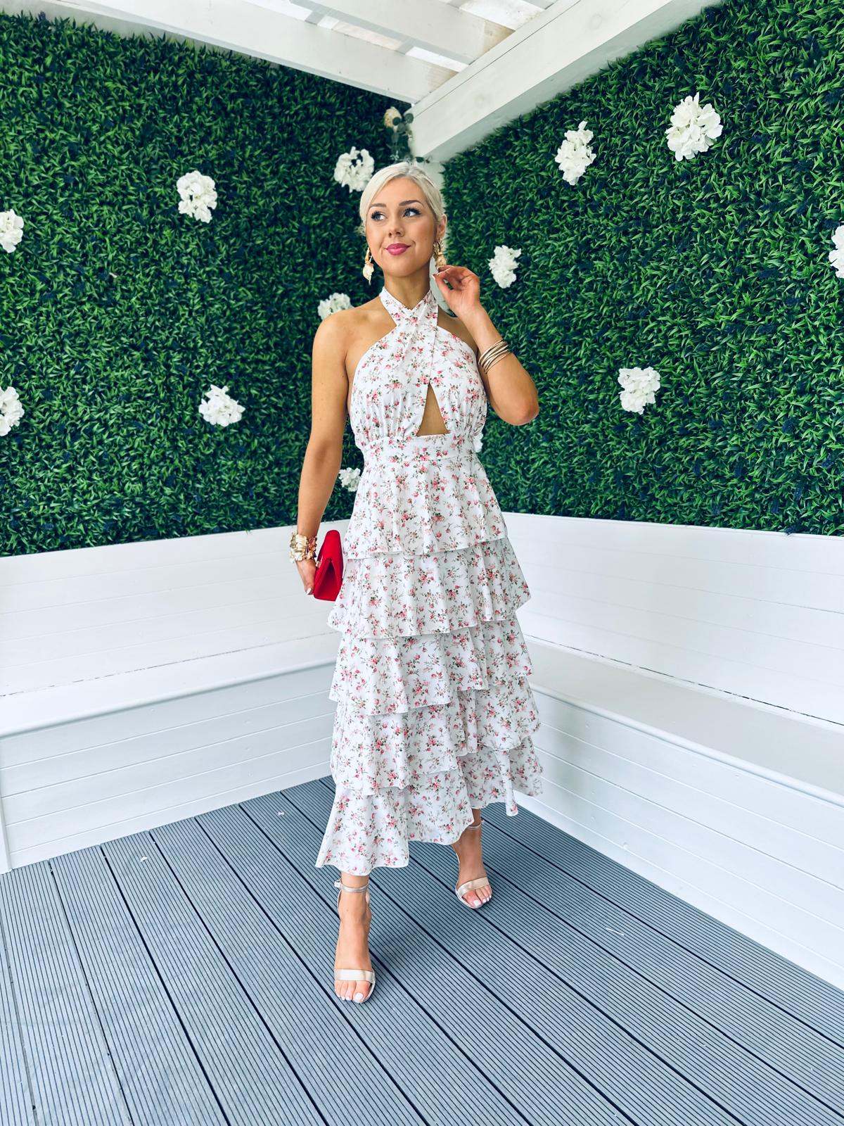 Zeena Frill Detail Midi Dress Off White