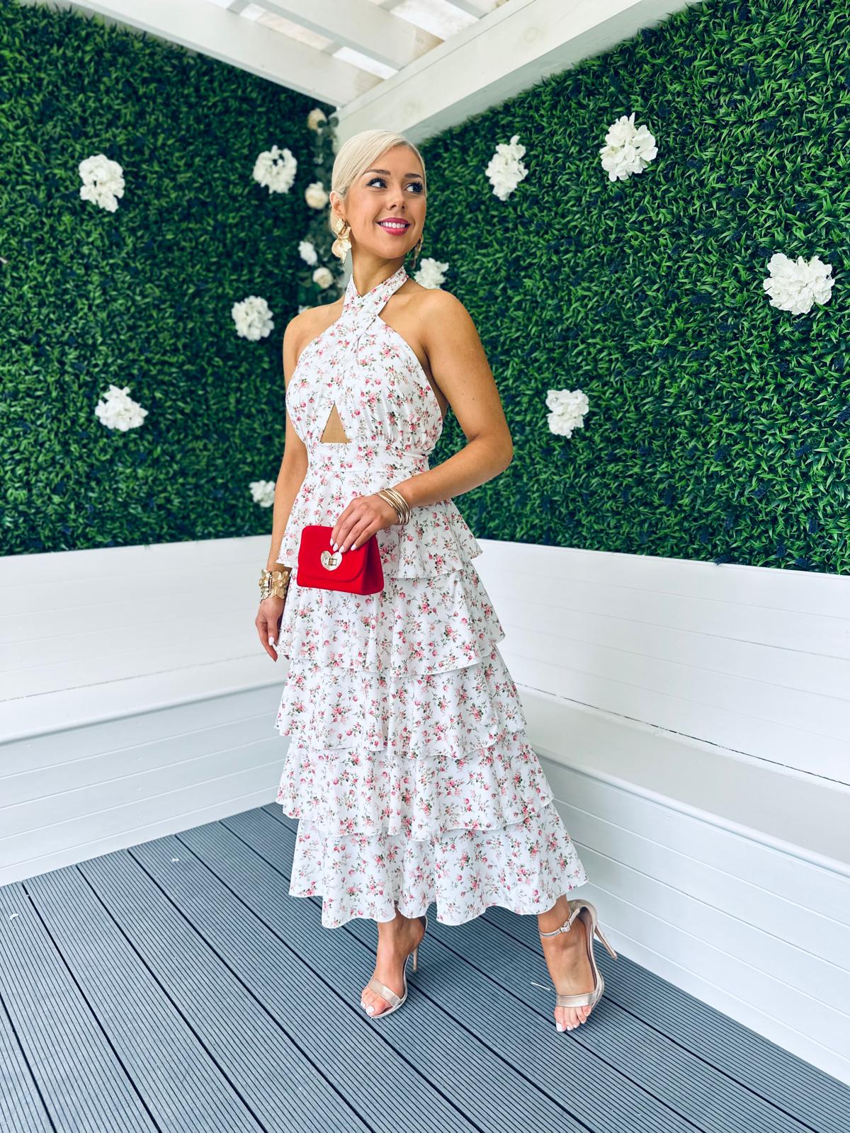 Zeena Frill Detail Midi Dress Off White