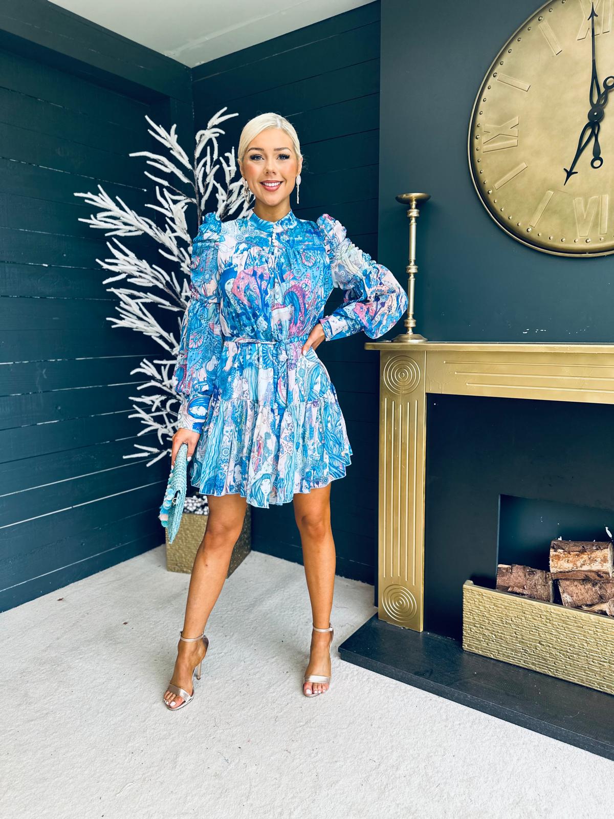 Zenith Detailed Mini Dress Paisley Blue