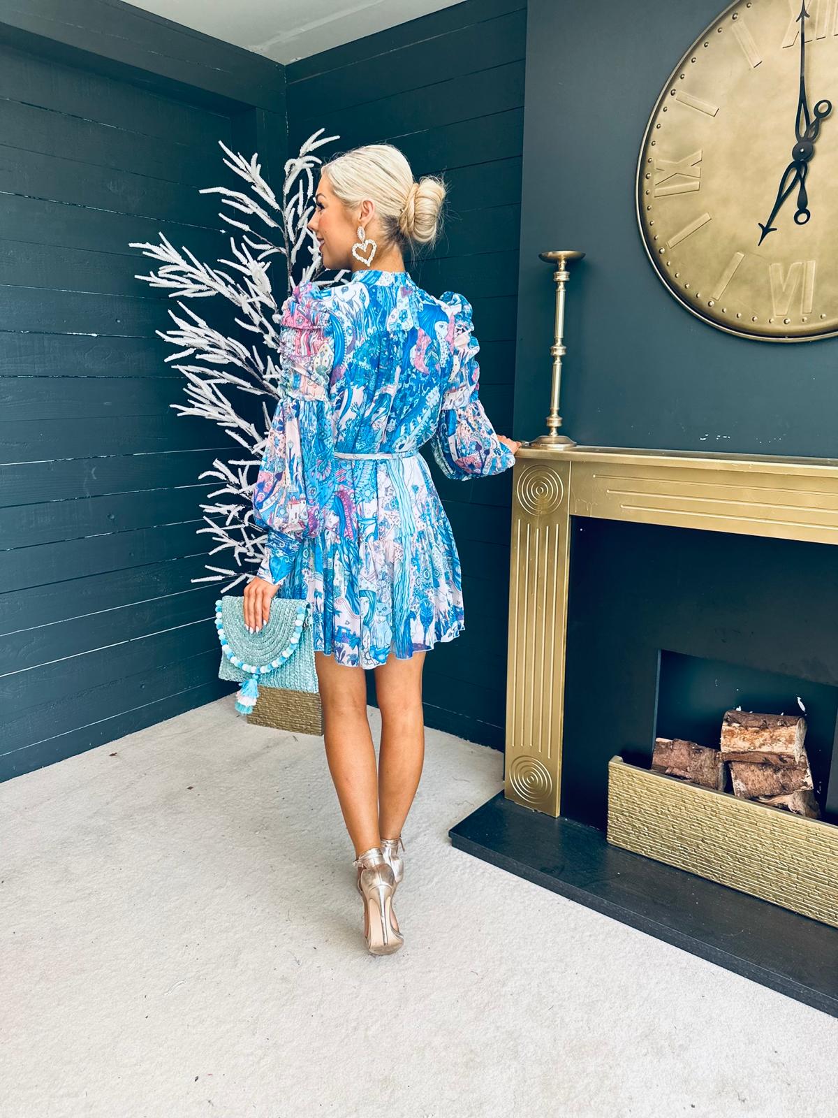 Zenith Detailed Mini Dress Paisley Blue