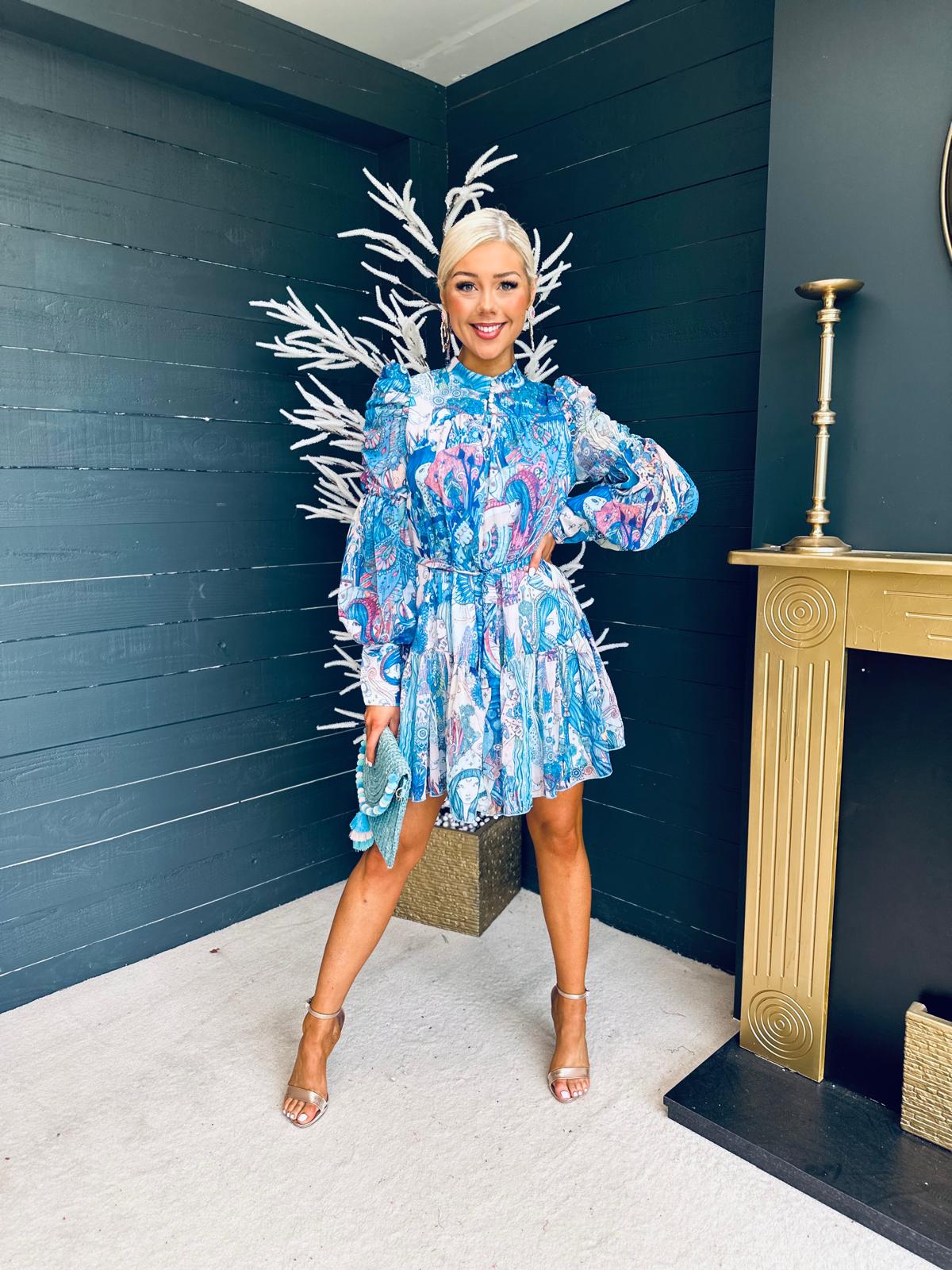 Zenith Detailed Mini Dress Paisley Blue