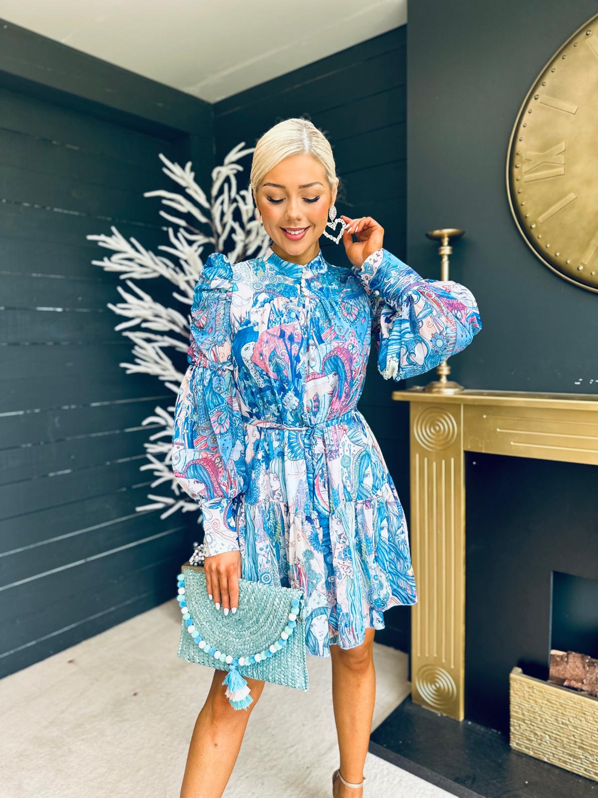 Zenith Detailed Mini Dress Paisley Blue