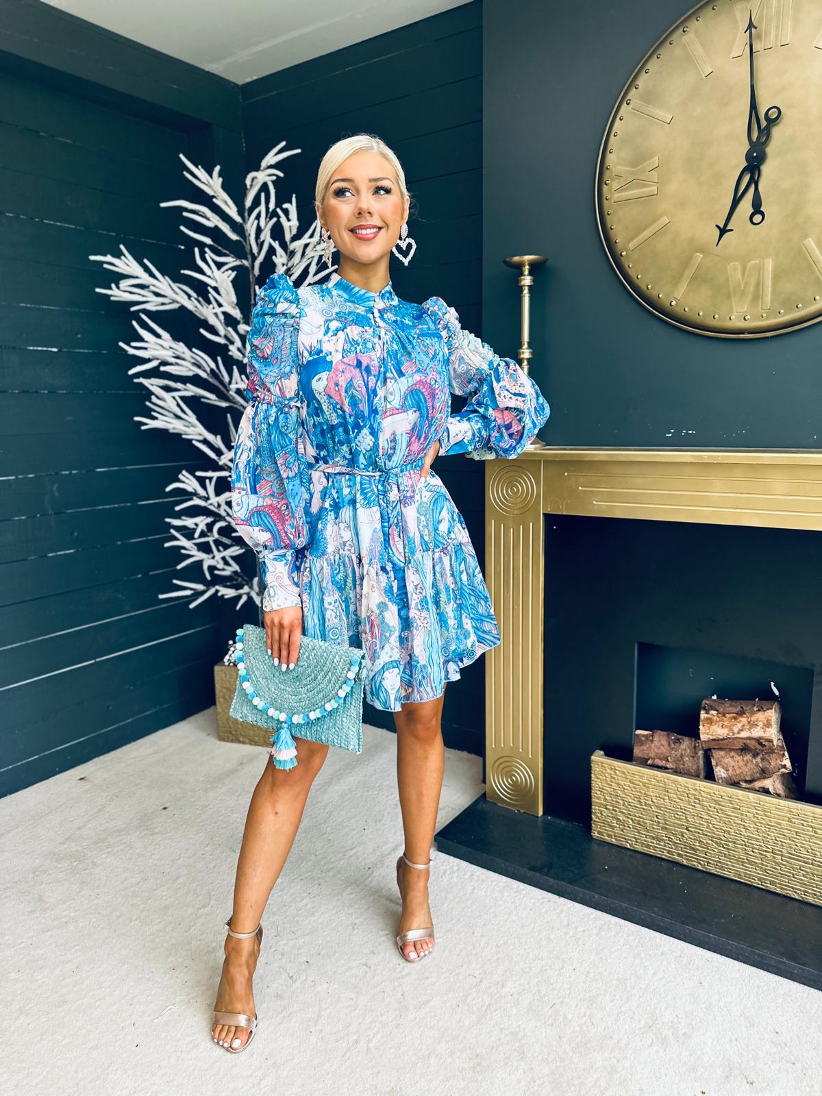 Zenith Detailed Mini Dress Paisley Blue