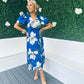 Dahlia Puff Sleeve Midi Dress Floral Blue