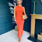 Aya Sleeveless Bodycon Midi Dress in Orange