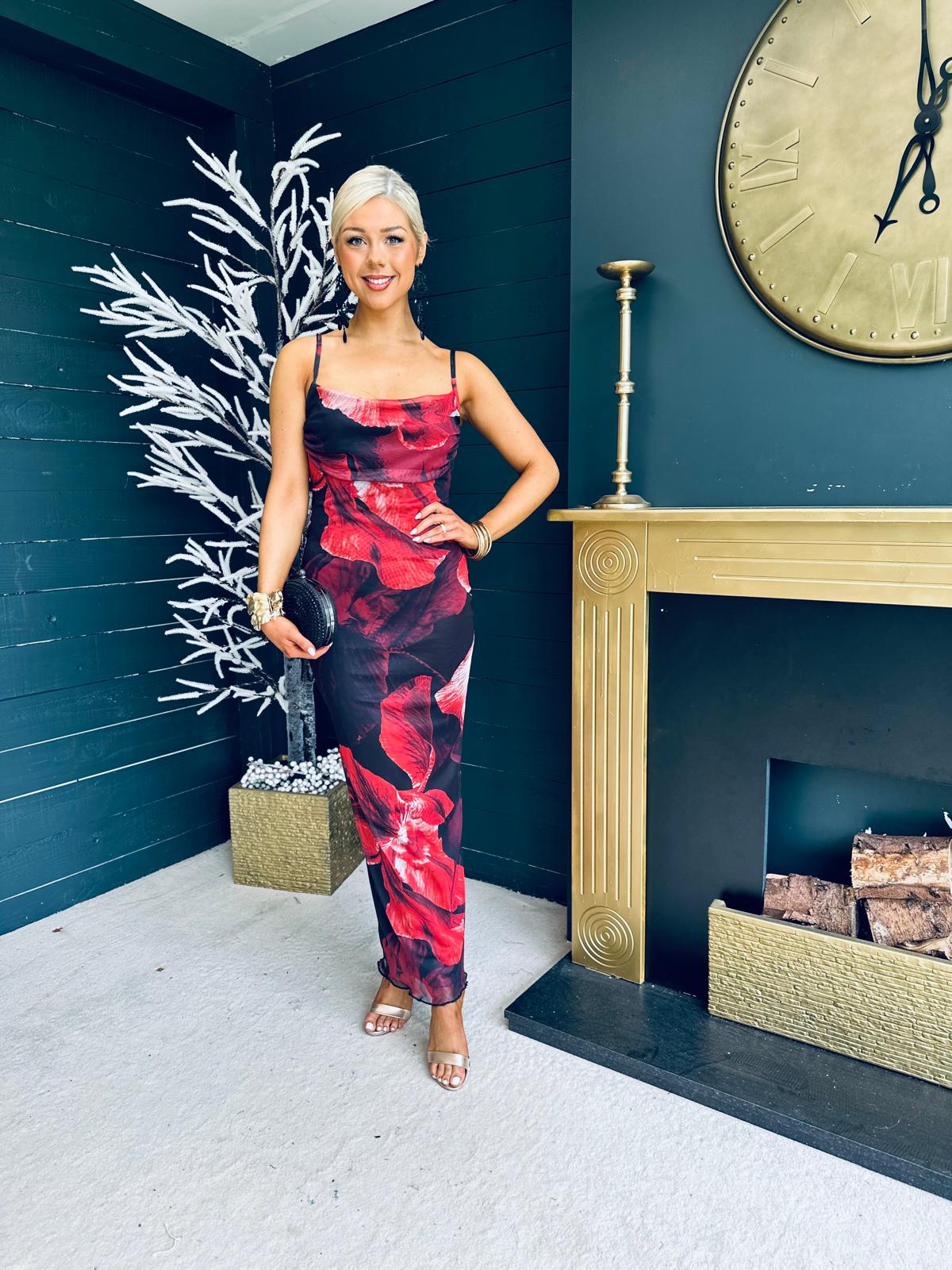 Daniella Strappy Mesh Maxi Dress Black