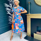 Mariah Angel Sleeve Midi Dress Floral Blue