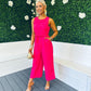 Lyra Round Neck Culotte Jumpsuit Fuchsia