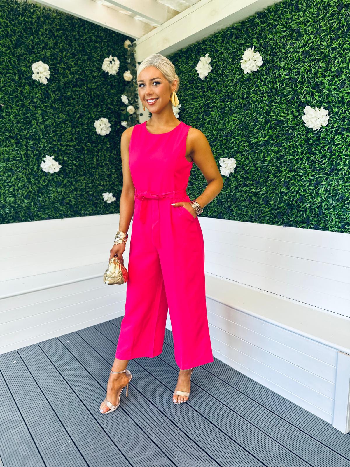 Lyra Round Neck Culotte Jumpsuit Fuchsia