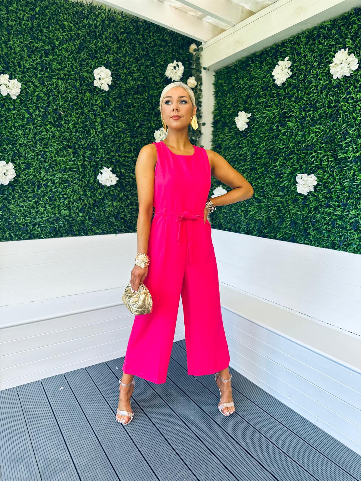 Lyra Round Neck Culotte Jumpsuit Fuchsia