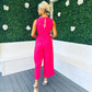 Lyra Round Neck Culotte Jumpsuit Fuchsia