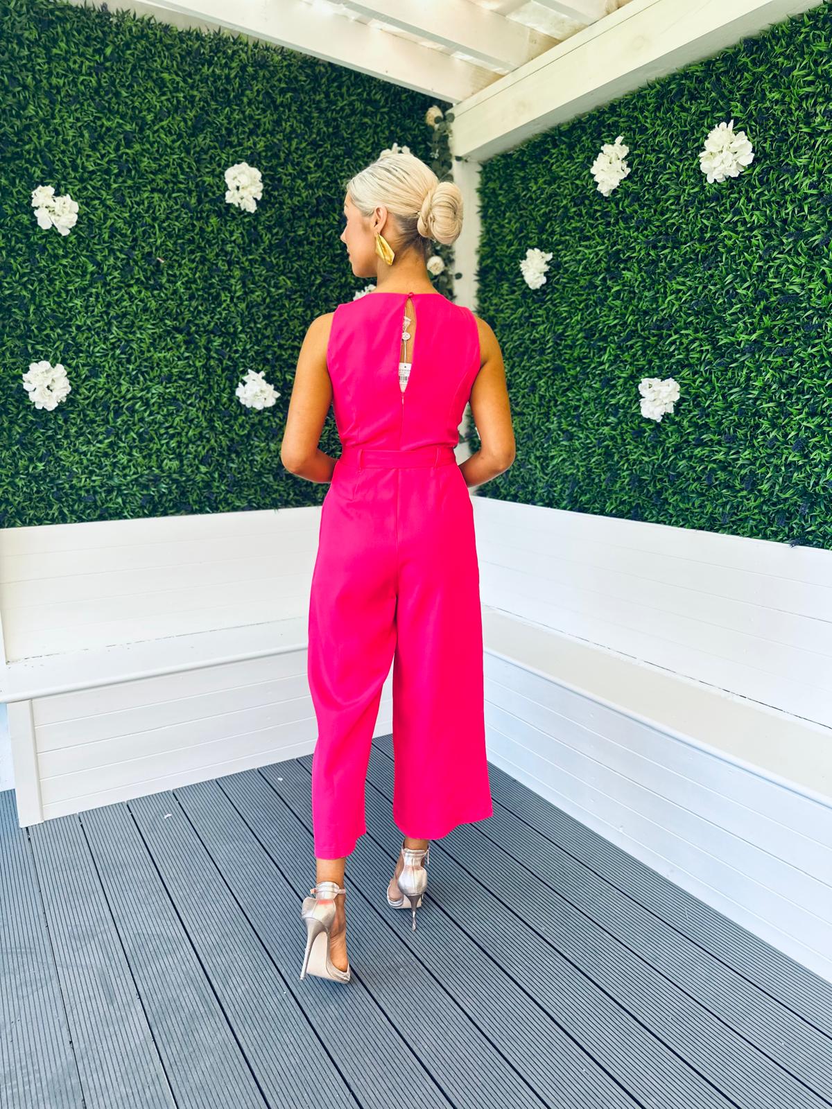 Lyra Round Neck Culotte Jumpsuit Fuchsia