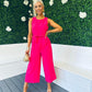 Lyra Round Neck Culotte Jumpsuit Fuchsia