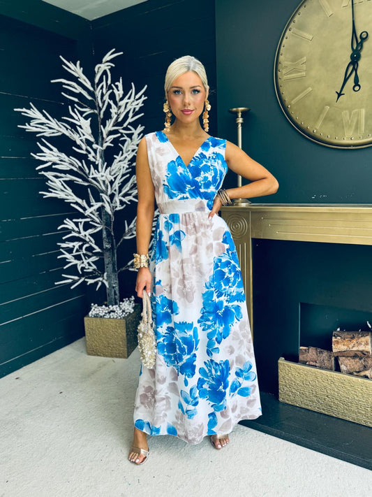 Brielle Banded Midi Dress Blue