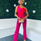 Rosemary Pink Jumpsuit With Red Bow