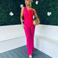 Rosemary Pink Jumpsuit With Red Bow