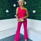 Rosemary Pink Jumpsuit With Red Bow