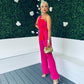 Rosemary Pink Jumpsuit With Red Bow