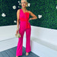 Rosemary Pink Jumpsuit With Red Bow