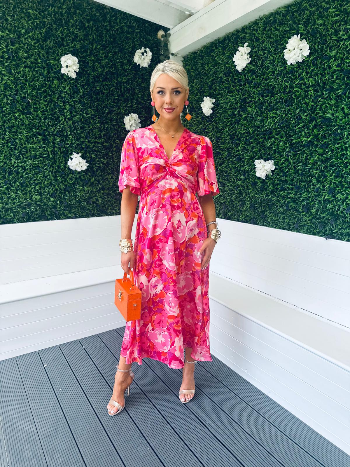 Gill Knot Detail Midi Dress Pink