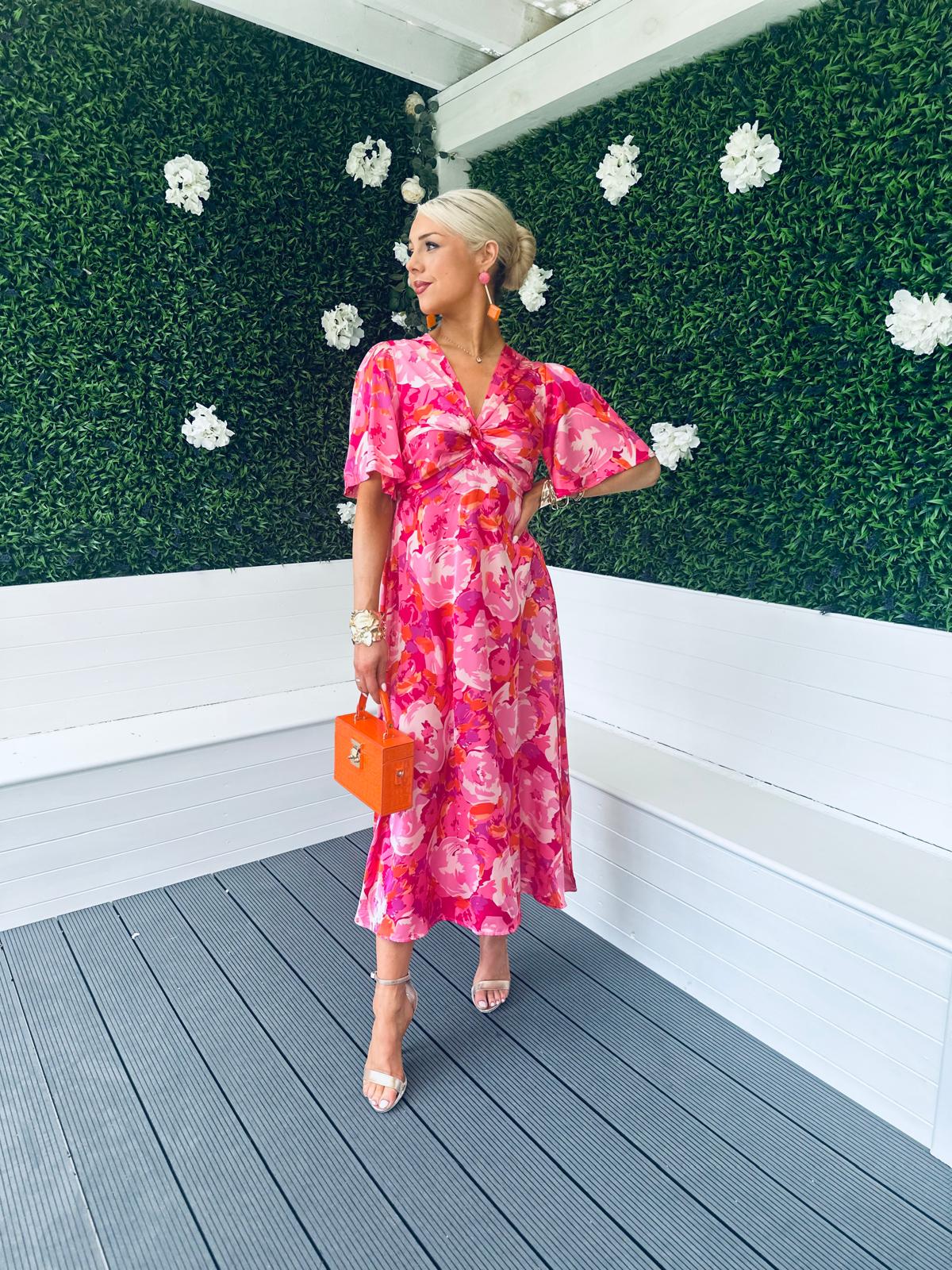 Gill Knot Detail Midi Dress Pink