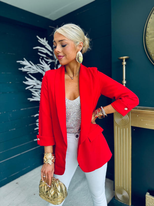 Anitta Button Cuff Blazer Red