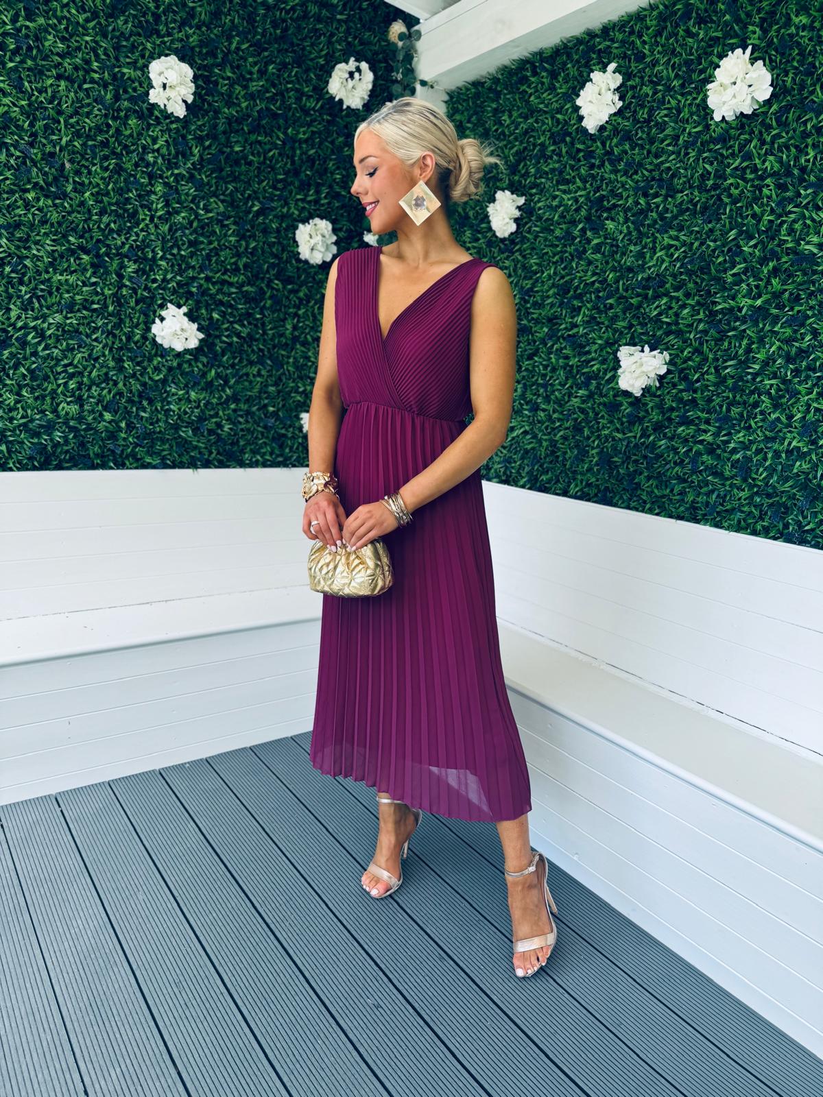 Lexi Pleated Midi Dress Berry