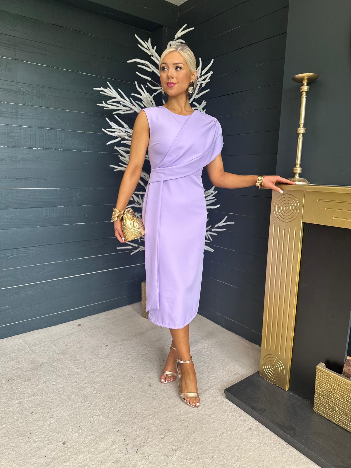 Alison Detailed Occasion Midi Dress Lilac