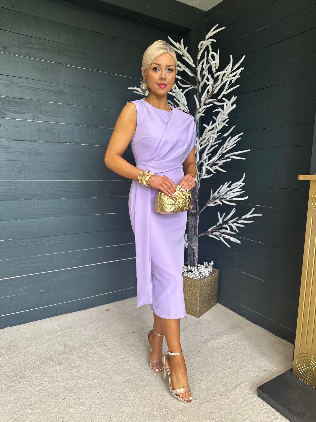 Alison Detailed Occasion Midi Dress Lilac