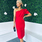 Carson One Shoulder Occasion Midi Dress Red