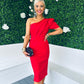 Carson One Shoulder Occasion Midi Dress Red