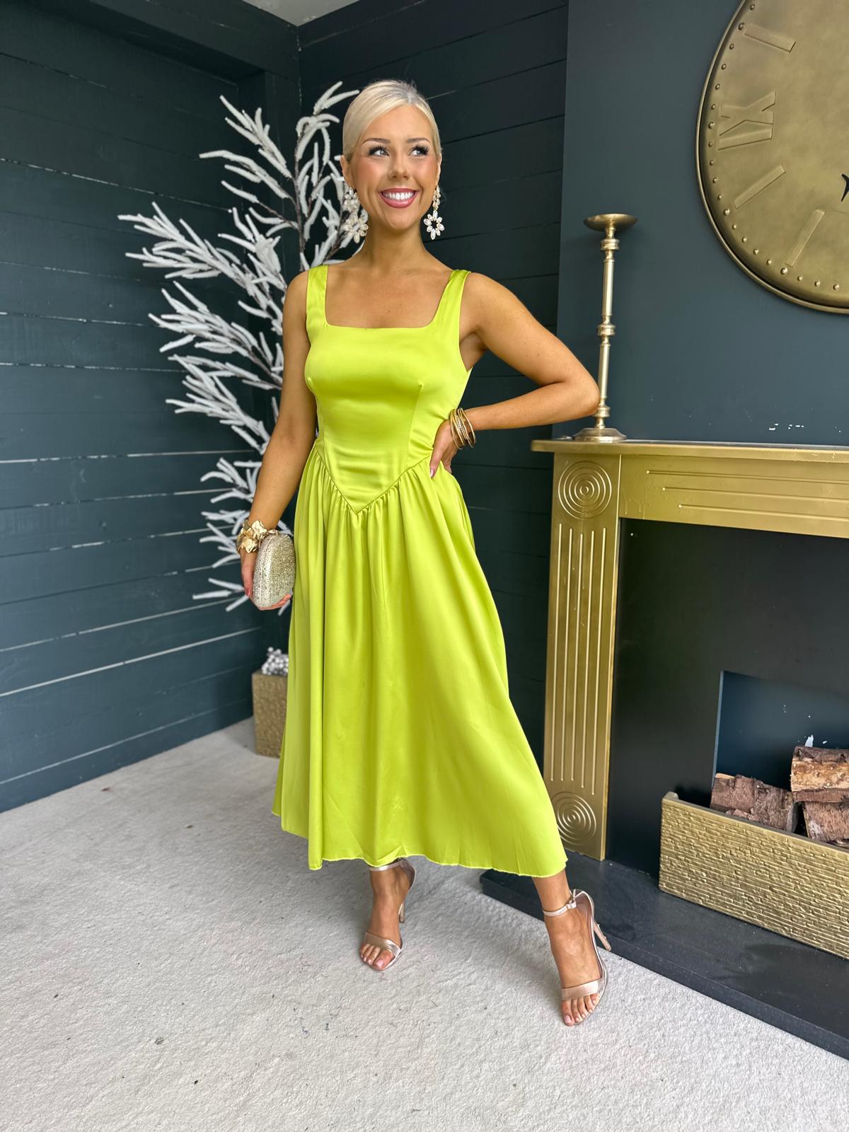 Verona Satin Maxi Dress Lime