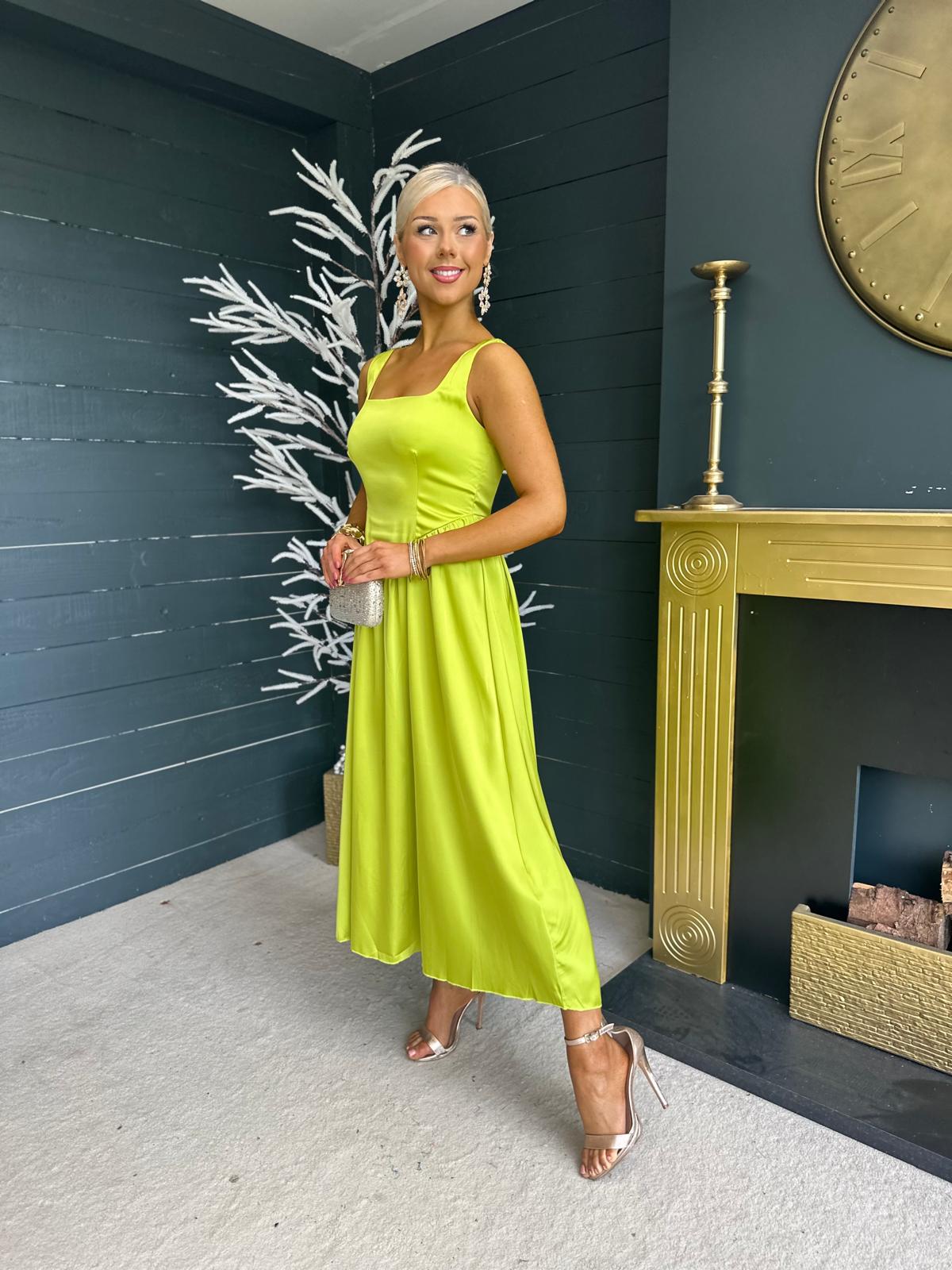 Verona Satin Maxi Dress Lime