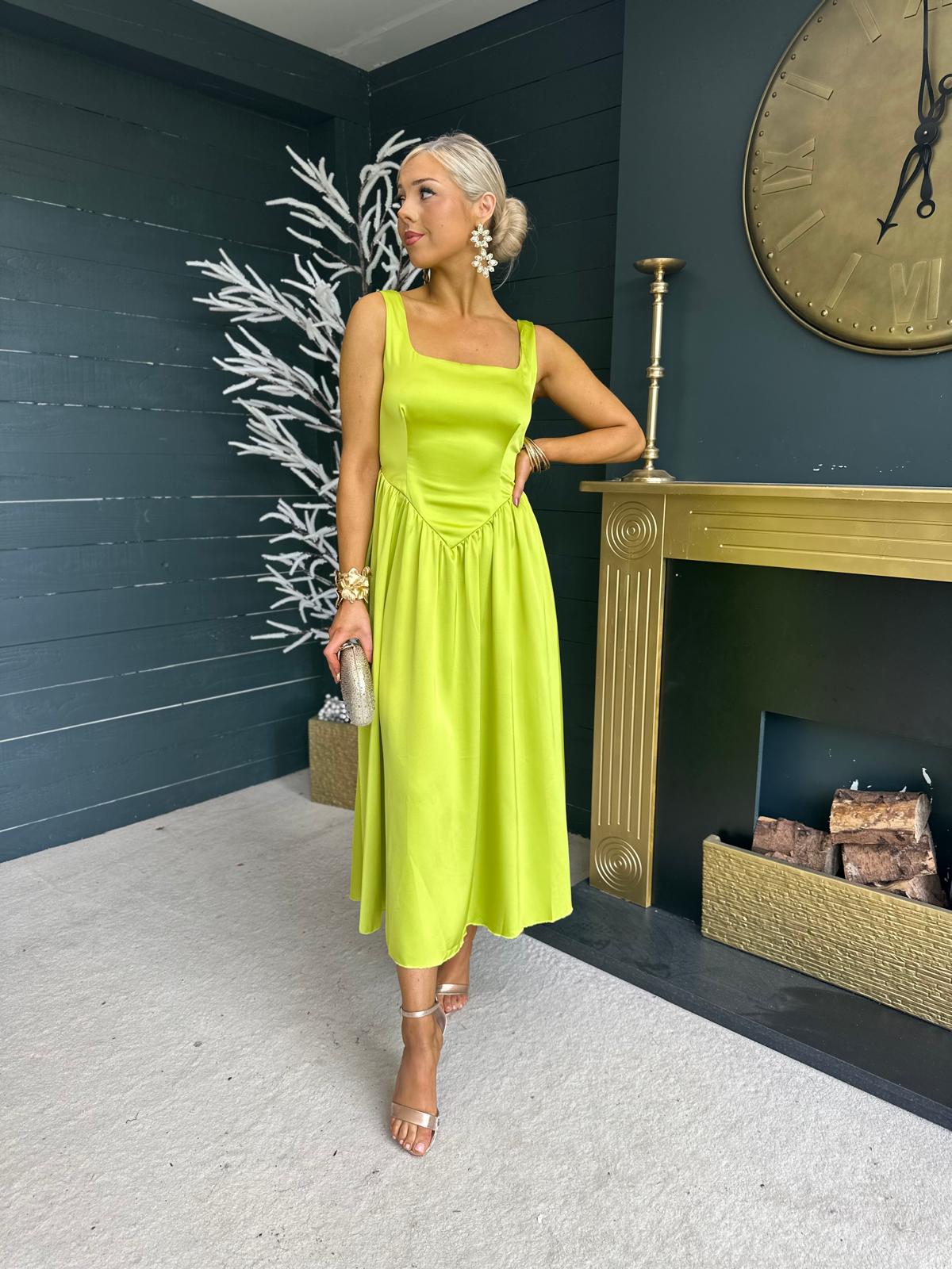 Verona Satin Maxi Dress Lime