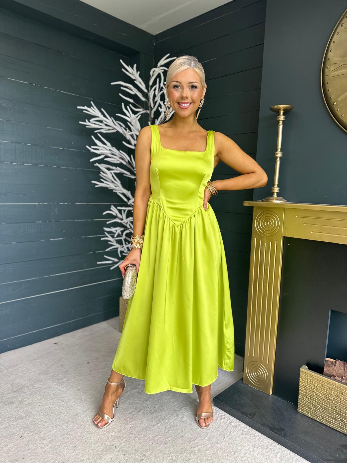 Lime satin dress hotsell