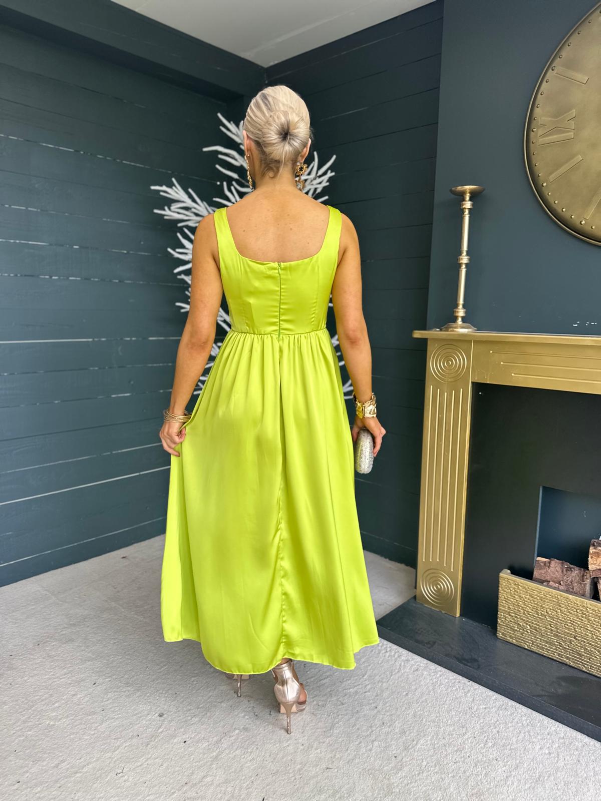 Verona Satin Maxi Dress Lime