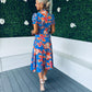 Florence V Neck Midi Dress Floral Blue