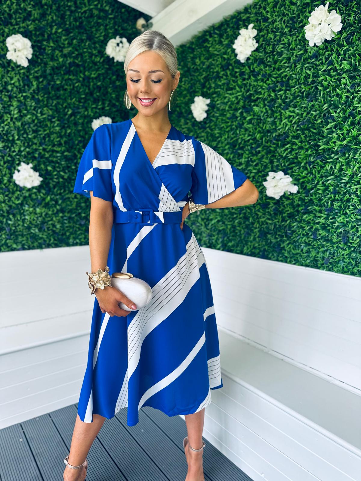 Nadine Stripe Detail Midi Dress Cobalt