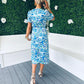 Mia Floral Puff Sleeve Midi Dress Blue