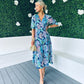 Myra Tropical Print Midi Dress Blue