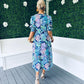 Myra Tropical Print Midi Dress Blue