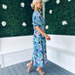 Myra Tropical Print Midi Dress Blue