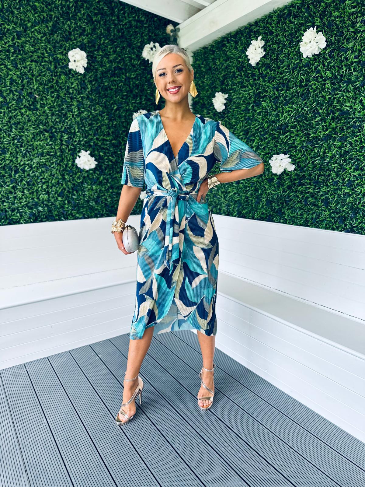 Peyton Plisse Midi Dress Mix Marine